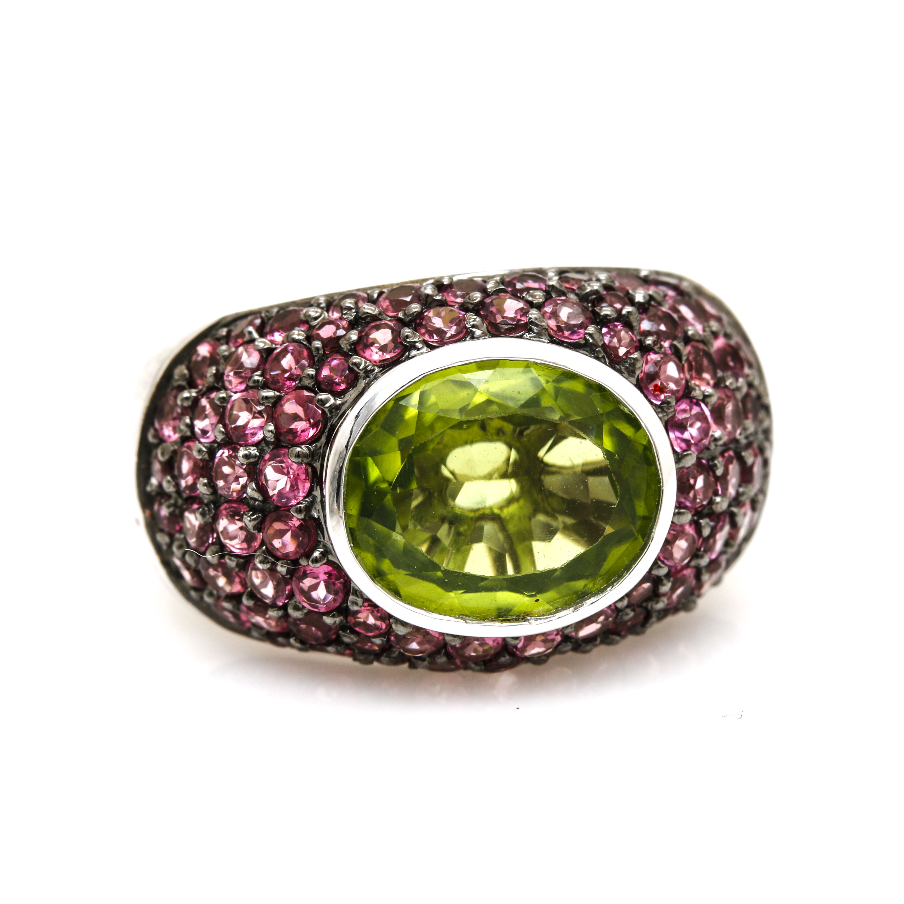 LeVian 14K White Gold Peridot and Pink Tourmaline Ring
