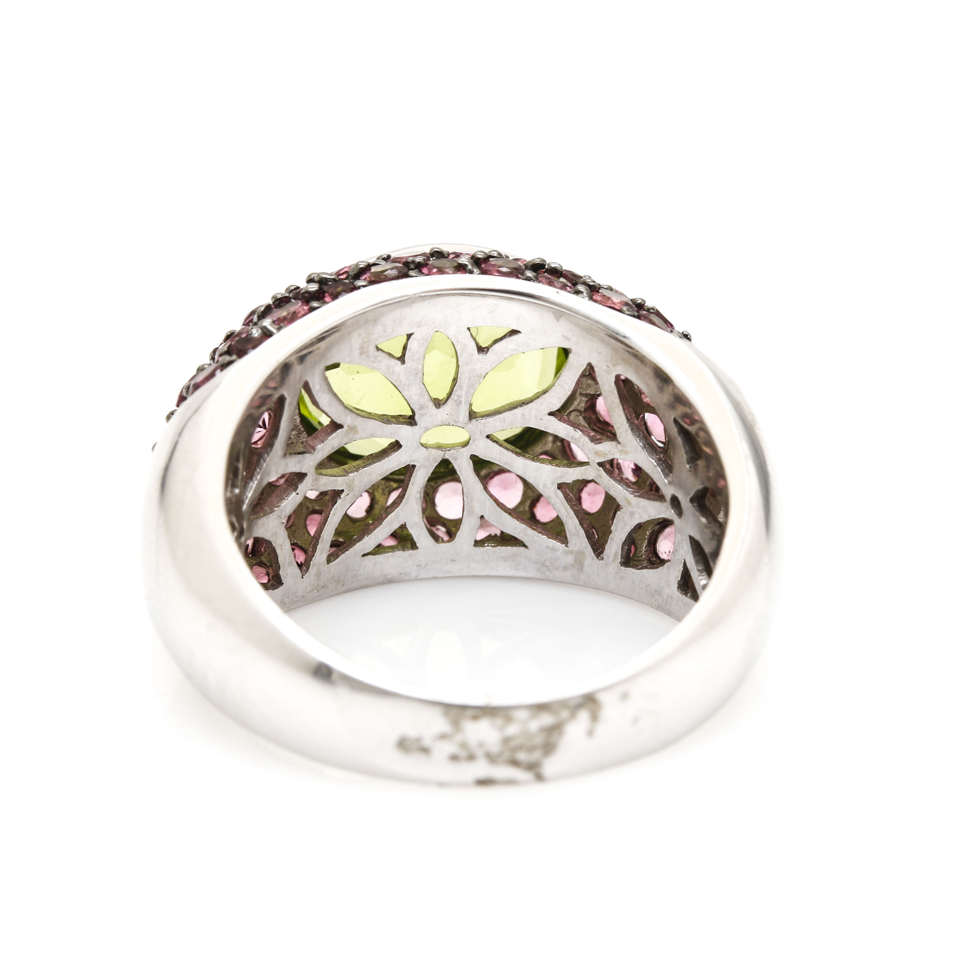 LeVian 14K White Gold Peridot and Pink Tourmaline Ring