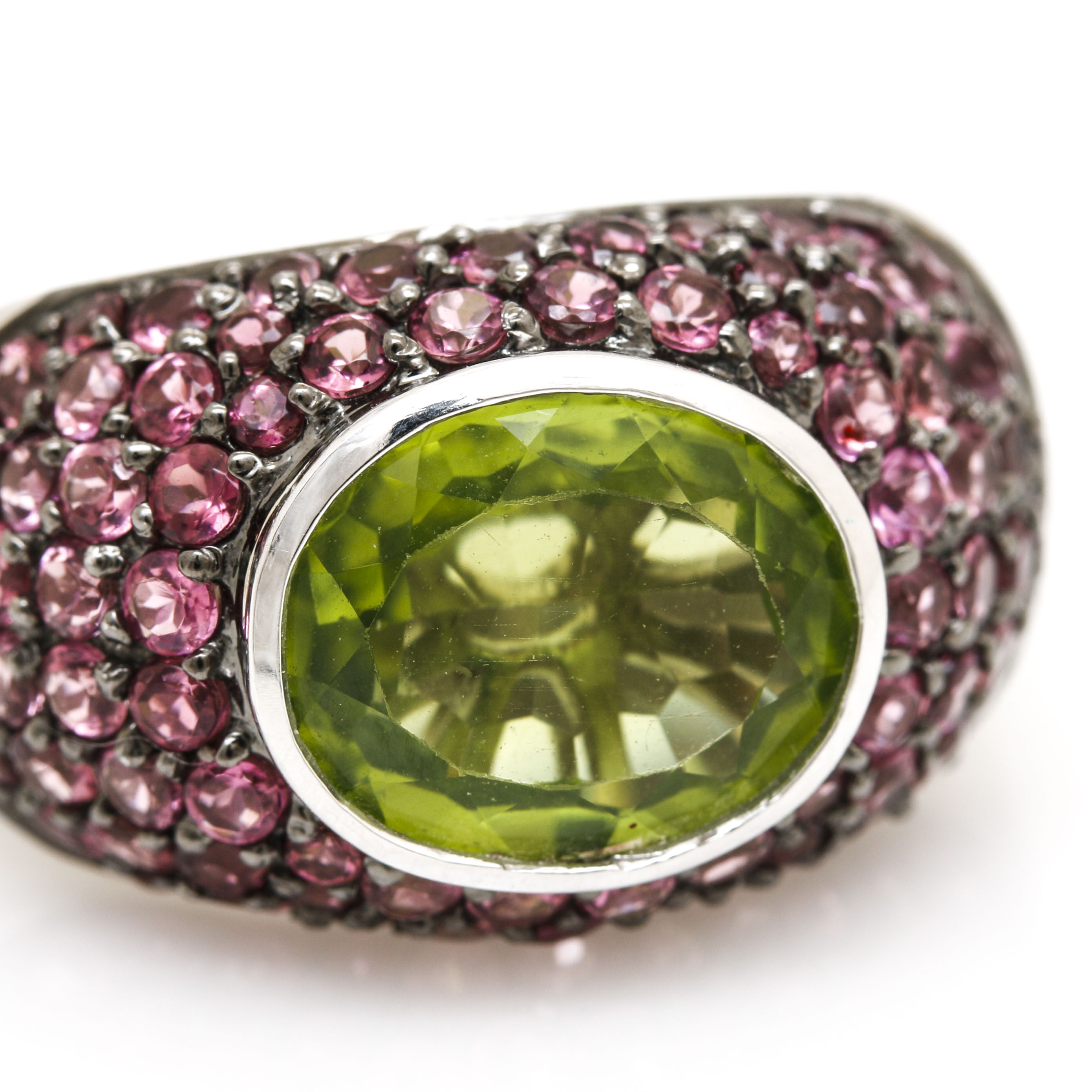 LeVian 14K White Gold Peridot and Pink Tourmaline Ring