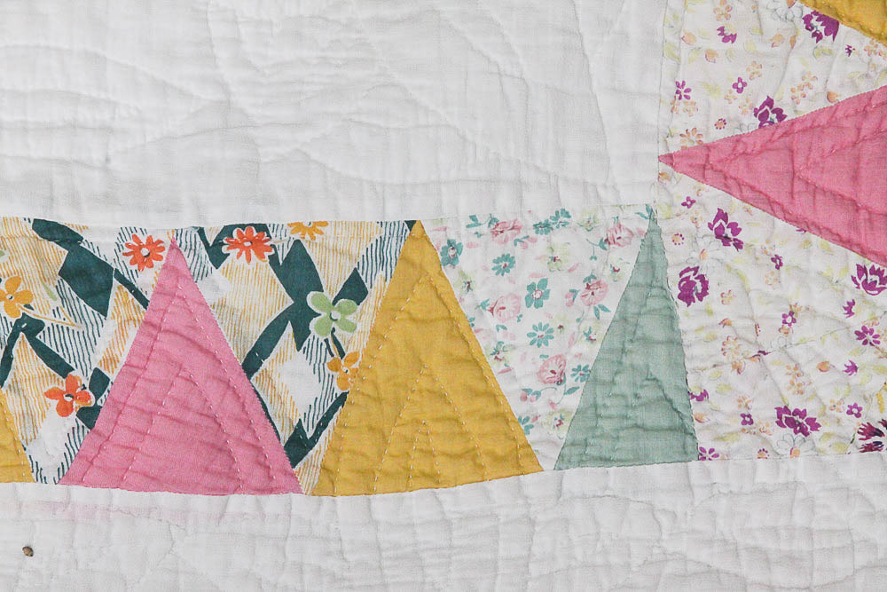 Pair Vintage Four Pointed Star Motif Cotton Quilts