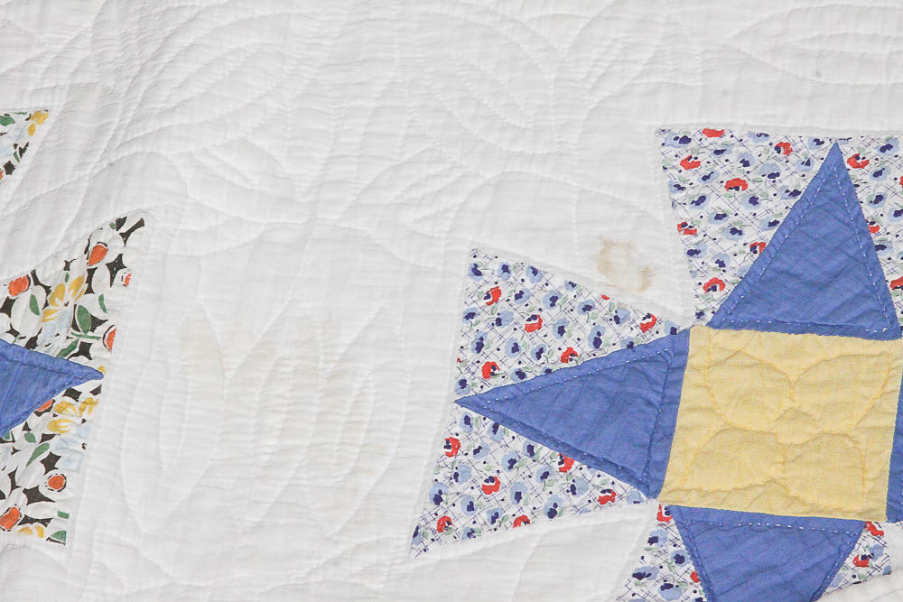 Pair Vintage Four Pointed Star Motif Cotton Quilts