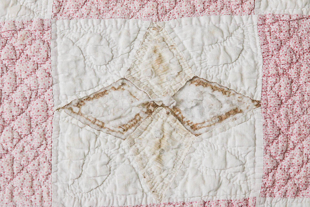 Pair Vintage Four Pointed Star Motif Cotton Quilts