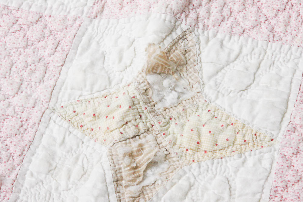 Pair Vintage Four Pointed Star Motif Cotton Quilts