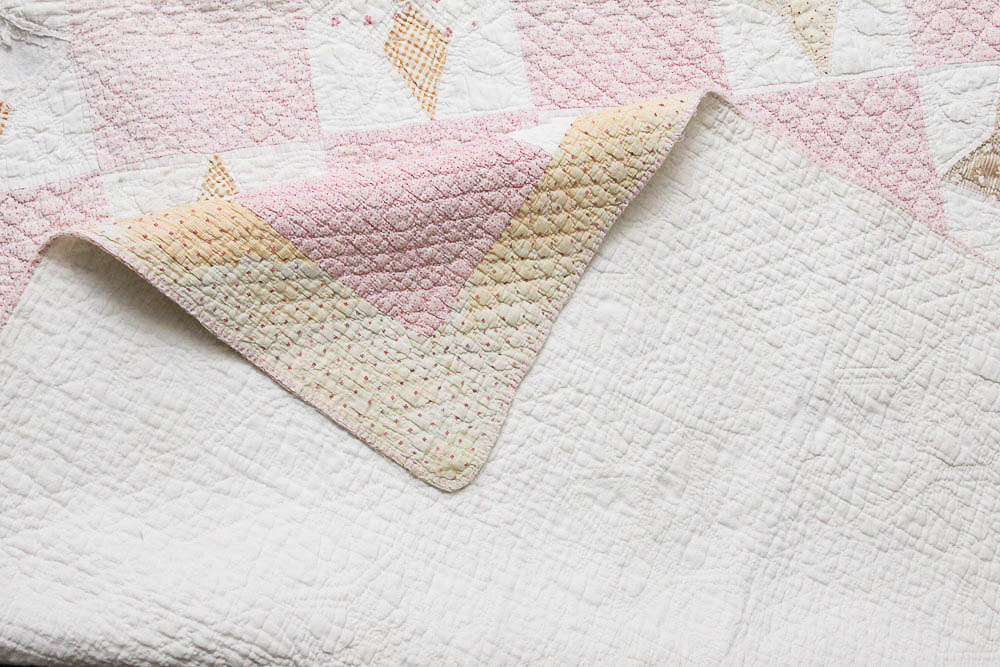 Pair Vintage Four Pointed Star Motif Cotton Quilts