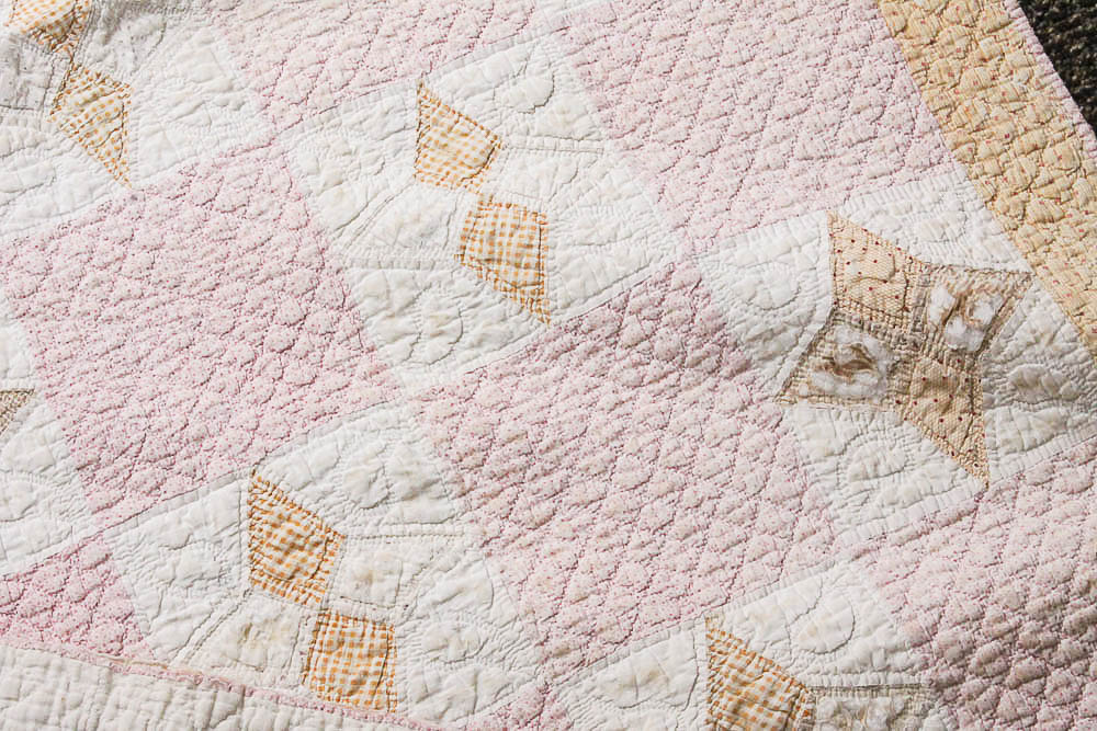 Pair Vintage Four Pointed Star Motif Cotton Quilts