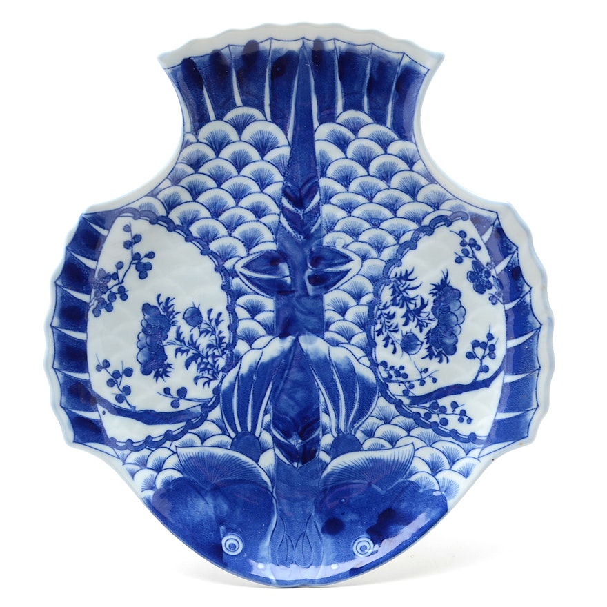 Japanese Arita Blue and White Double-Fish Plate