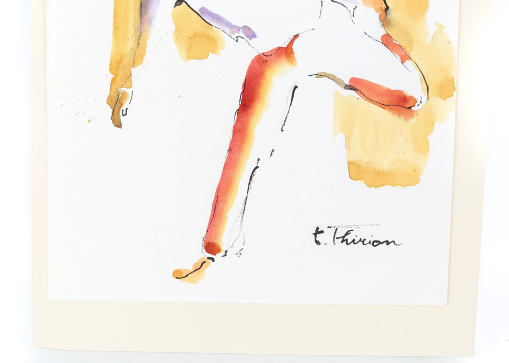 Terry Thirion Original Ink on Paper "Attempting Yoga"