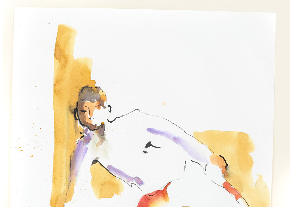 Terry Thirion Original Ink on Paper "Attempting Yoga"