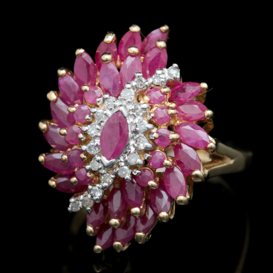 14K Yellow Gold, 3.00 CTW Ruby and Diamond Cocktail Ring