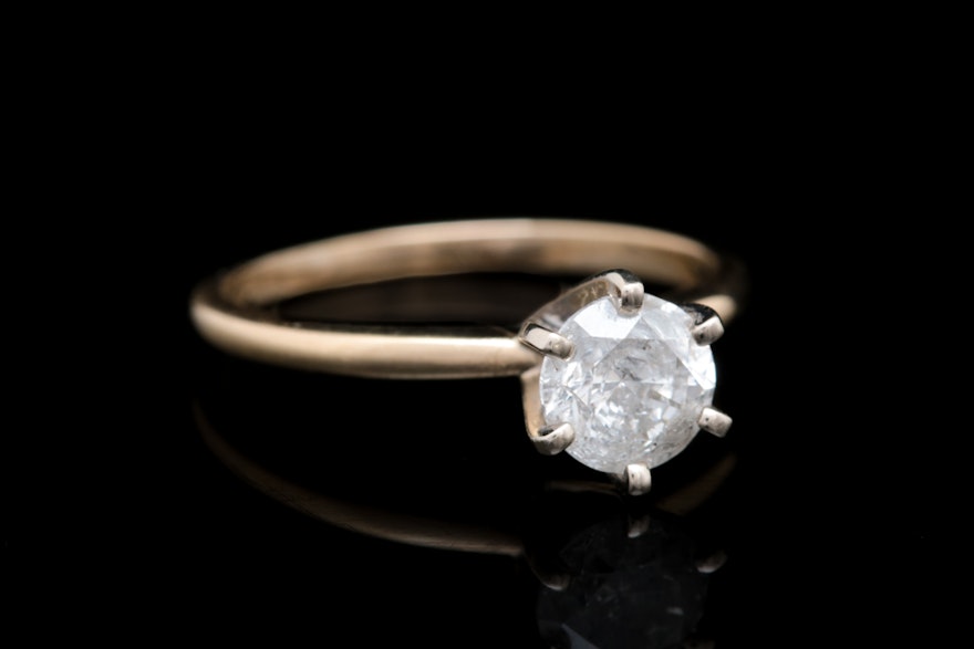 14K Yellow Gold and Diamond Solitaire Engagement Ring