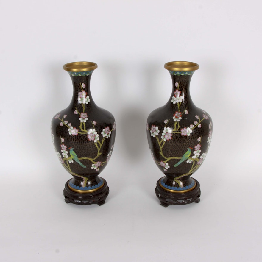 Pair of Chinese Cloisonne Enamel Vases