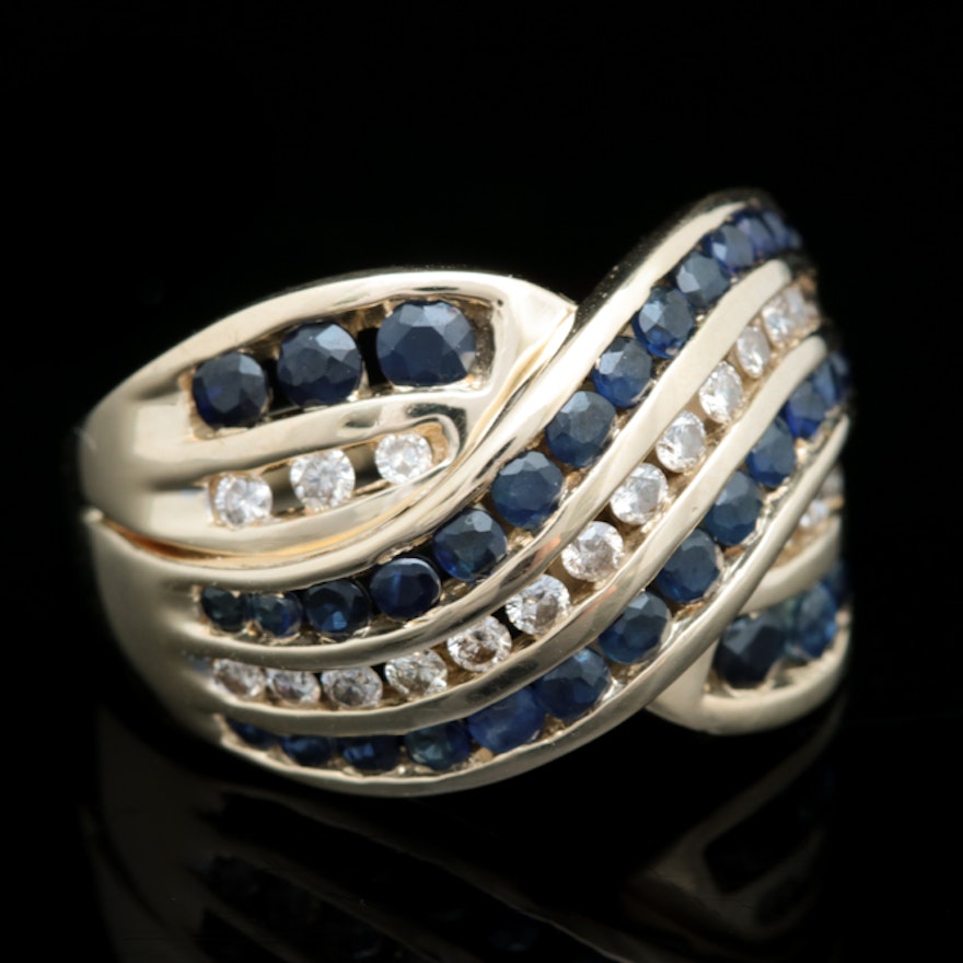 14K Yellow Gold, 1.00 CTW Blue Sapphire and Diamond Cocktail Ring