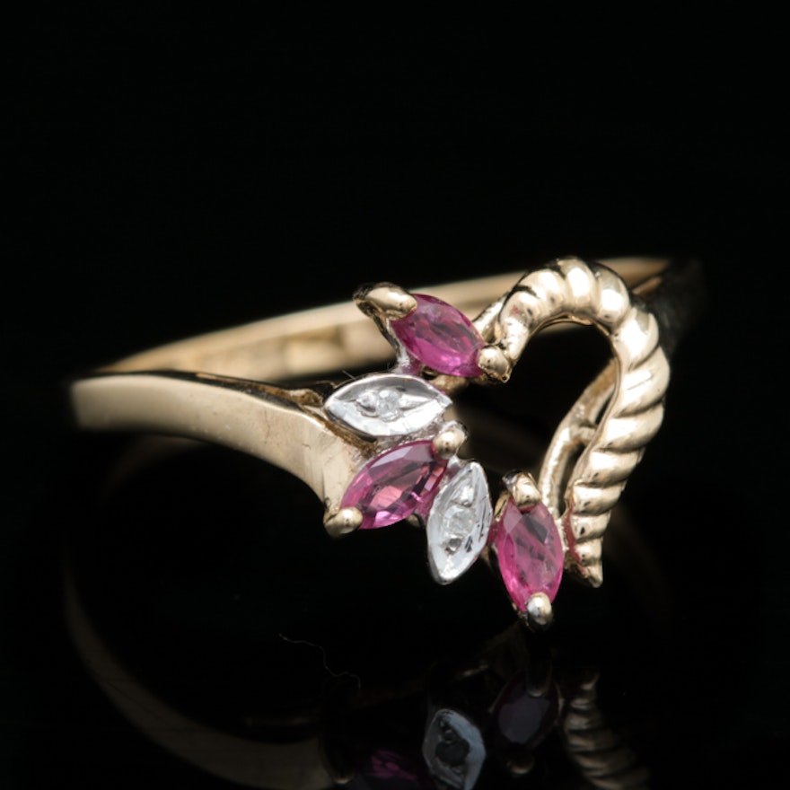 10K Yellow Gold, Ruby and Diamond Cocktail Ring