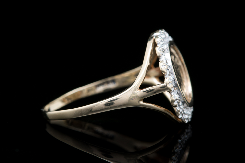 10K Yellow Gold, Replica Panda Coin and Diamond Ring