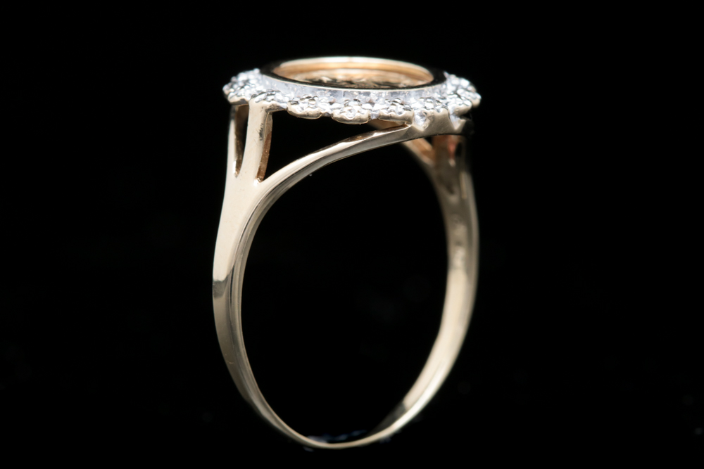 10K Yellow Gold, Replica Panda Coin and Diamond Ring