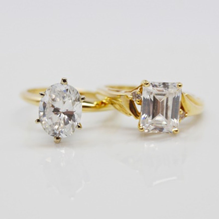 Two 14K Yellow Gold Cubic Zirconia Rings