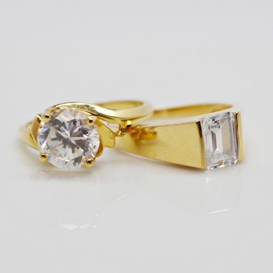 Two 14K Yellow Gold Cubic Zirconia Rings