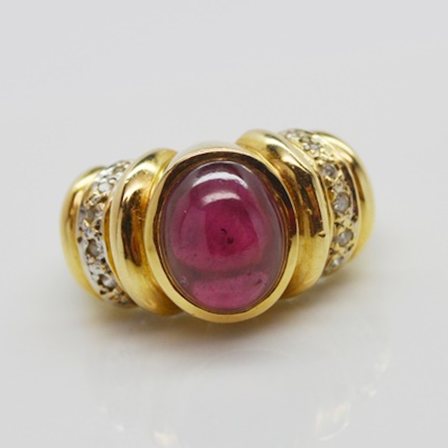 14K Yellow Gold Garnet and Diamond Ring