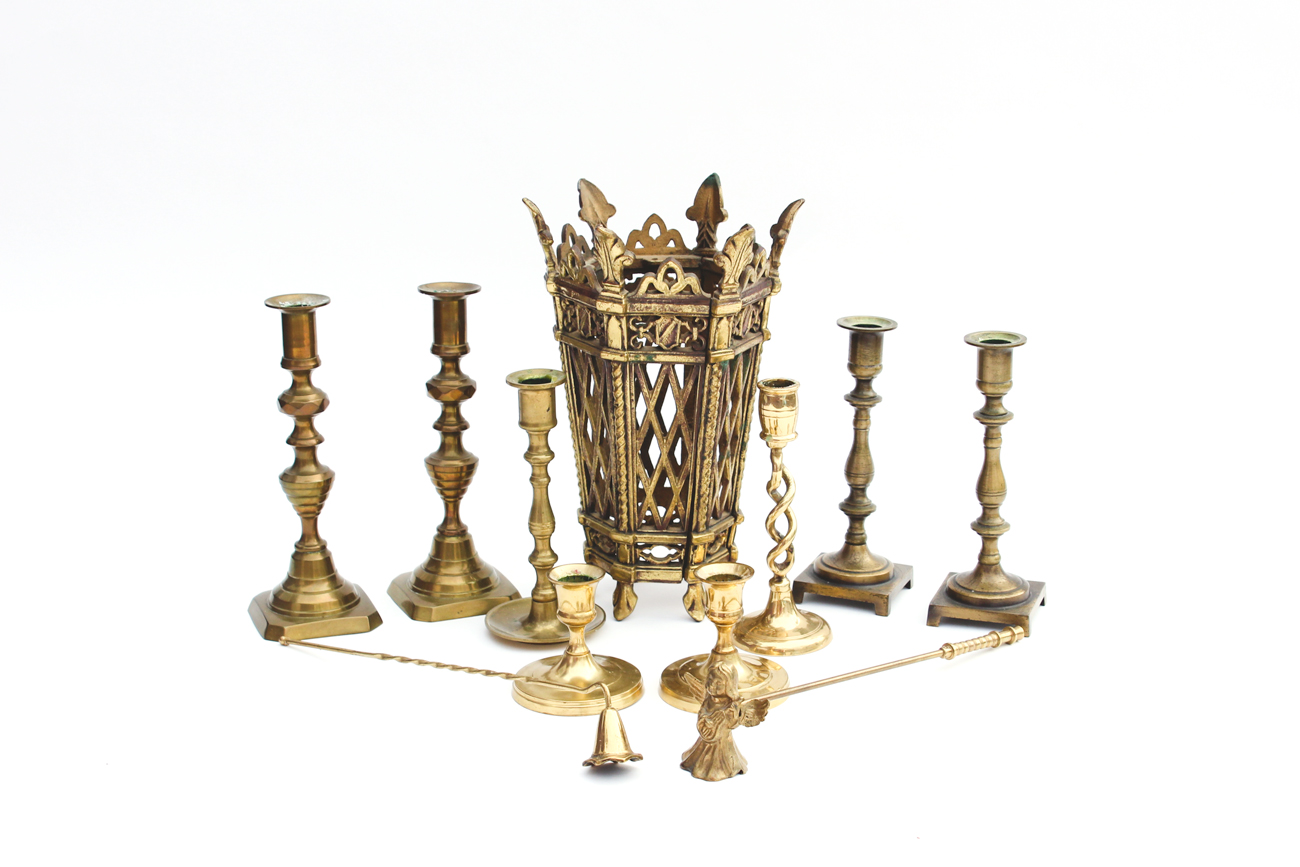 Grouping of Brass Candle Holders
