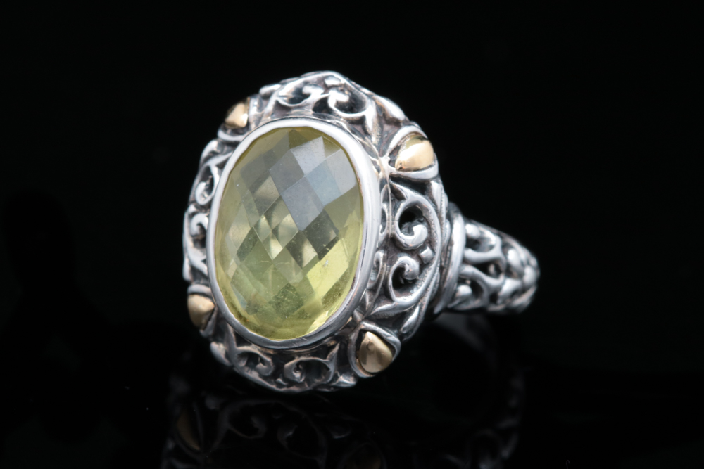 Robert Manse Sterling Silver, 18K Yellow Gold and Lemon Qaurtz Ring
