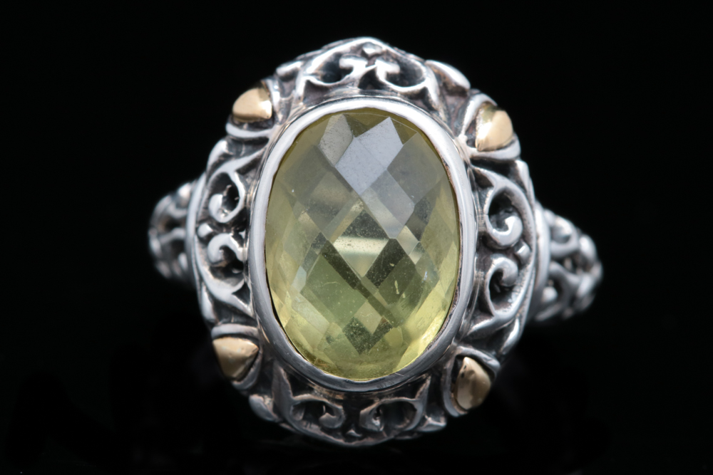 Robert Manse Sterling Silver, 18K Yellow Gold and Lemon Qaurtz Ring