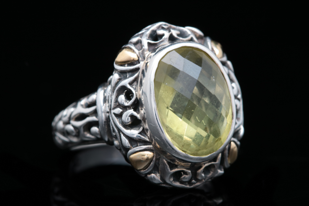 Robert Manse Sterling Silver, 18K Yellow Gold and Lemon Qaurtz Ring