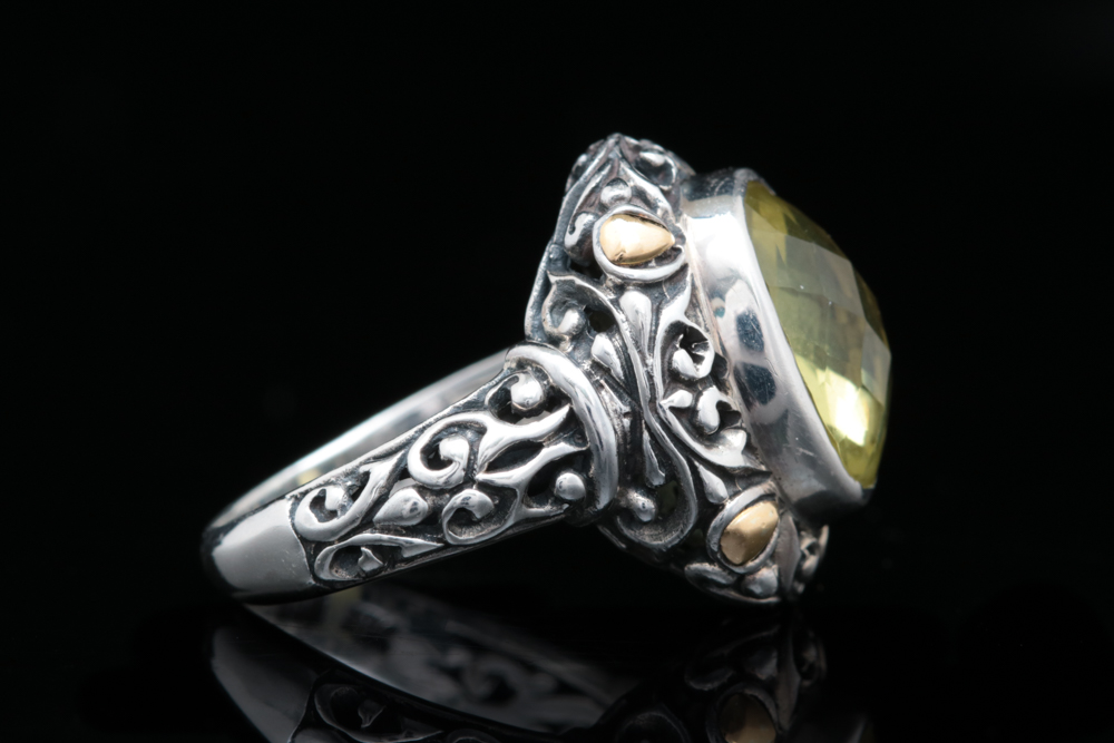 Robert Manse Sterling Silver, 18K Yellow Gold and Lemon Qaurtz Ring
