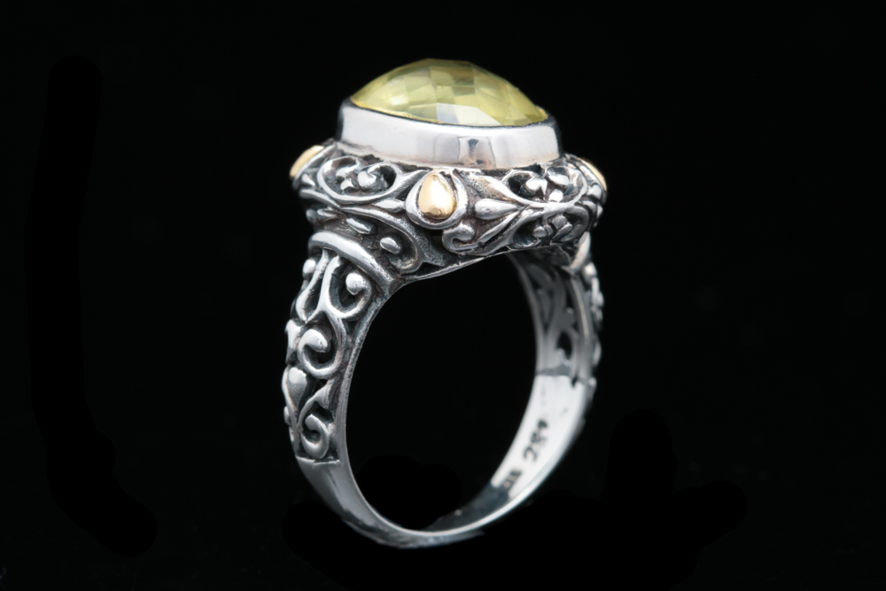 Robert Manse Sterling Silver, 18K Yellow Gold and Lemon Qaurtz Ring