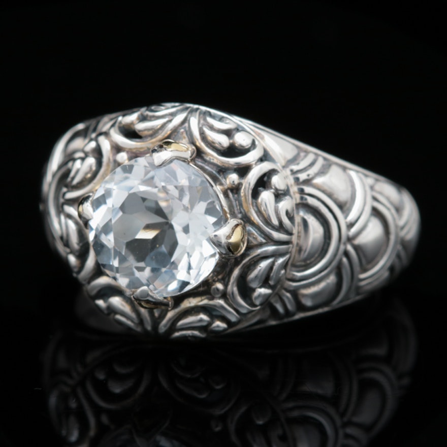 Robert Manse Sterling Silver, 18K Yellow Gold and White Topaz Ring