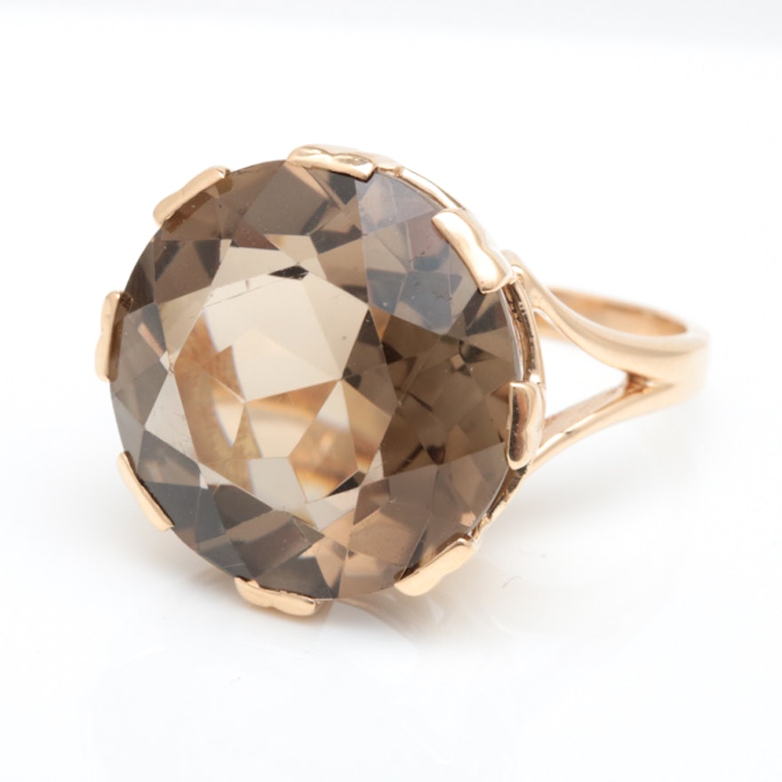 14K Yellow Gold and 14.11 CT Smoky Quartz Cocktail Ring