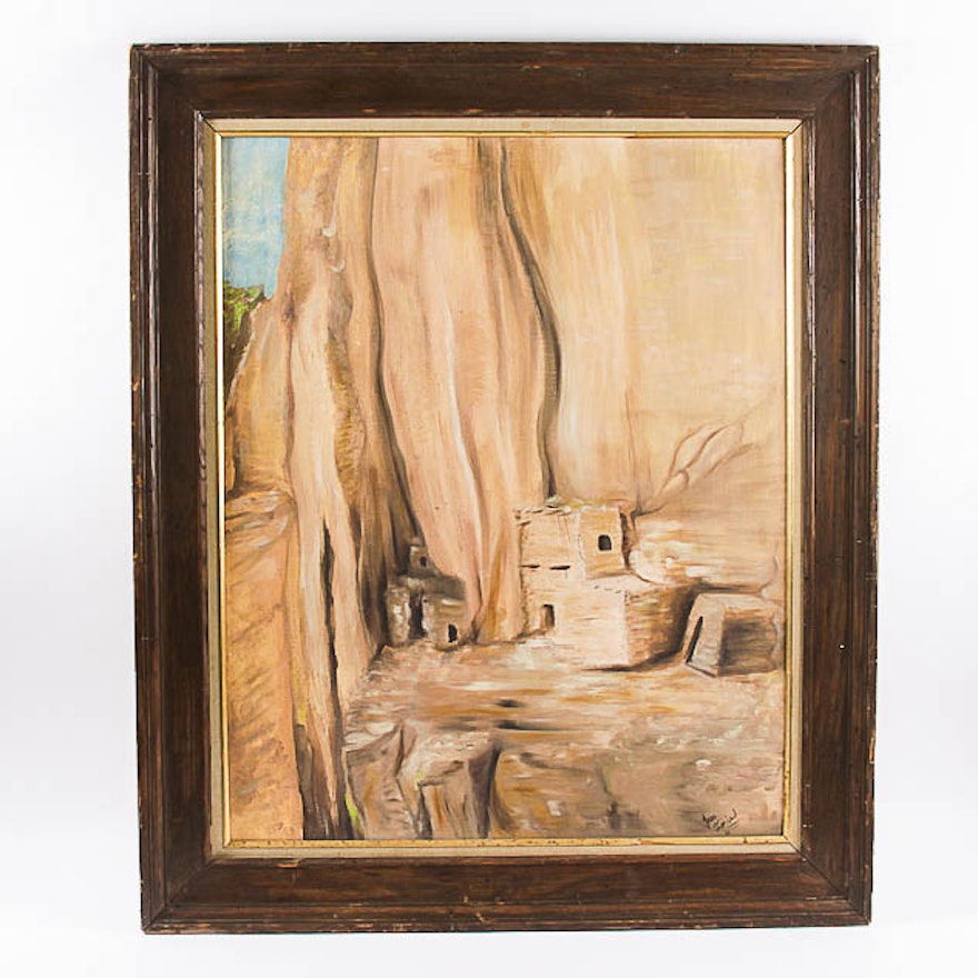 Jean Garland Original Oil Painting on Canvas Depicting Adobe Ruins