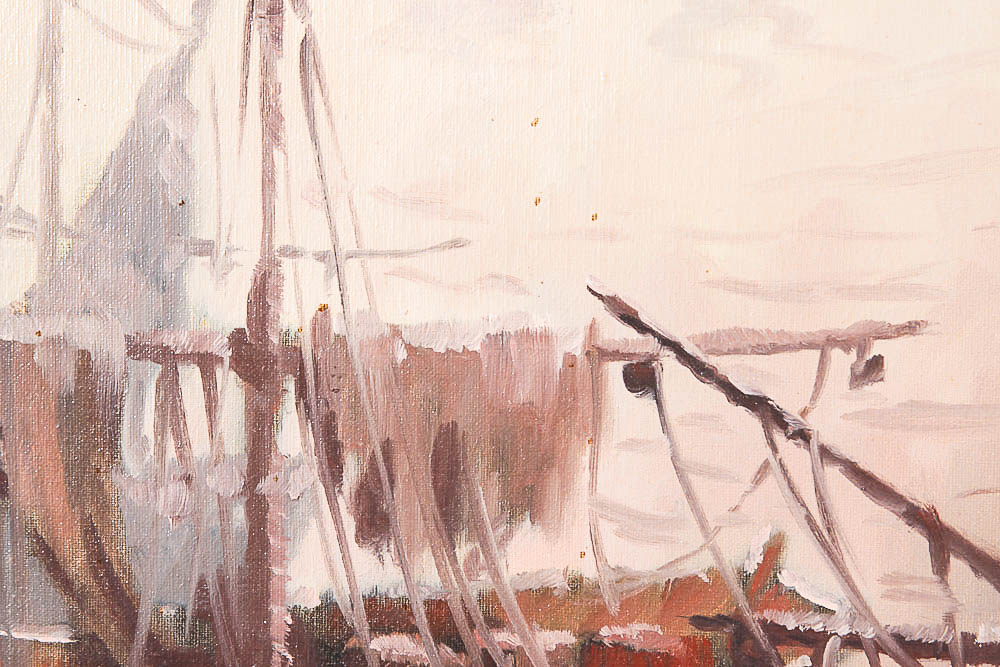 Tanallo Original Oil Painting on Canvas, Boats in Harbor