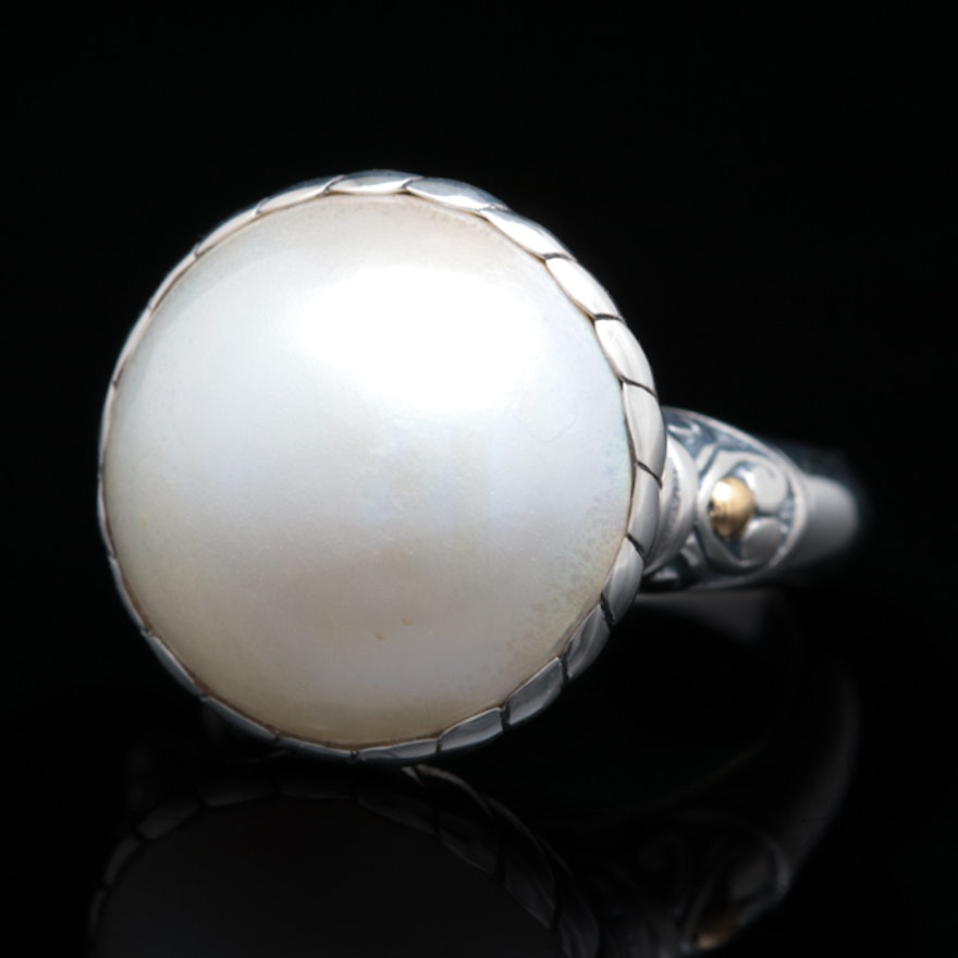 Sterling Silver, 18K Yellow Gold and Mabé Pearl Ring