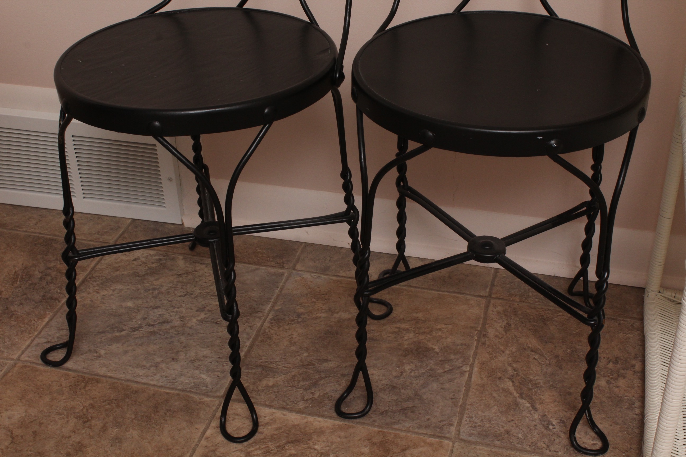 Vintage Wrought Iron Bistro Table with Four Chairs