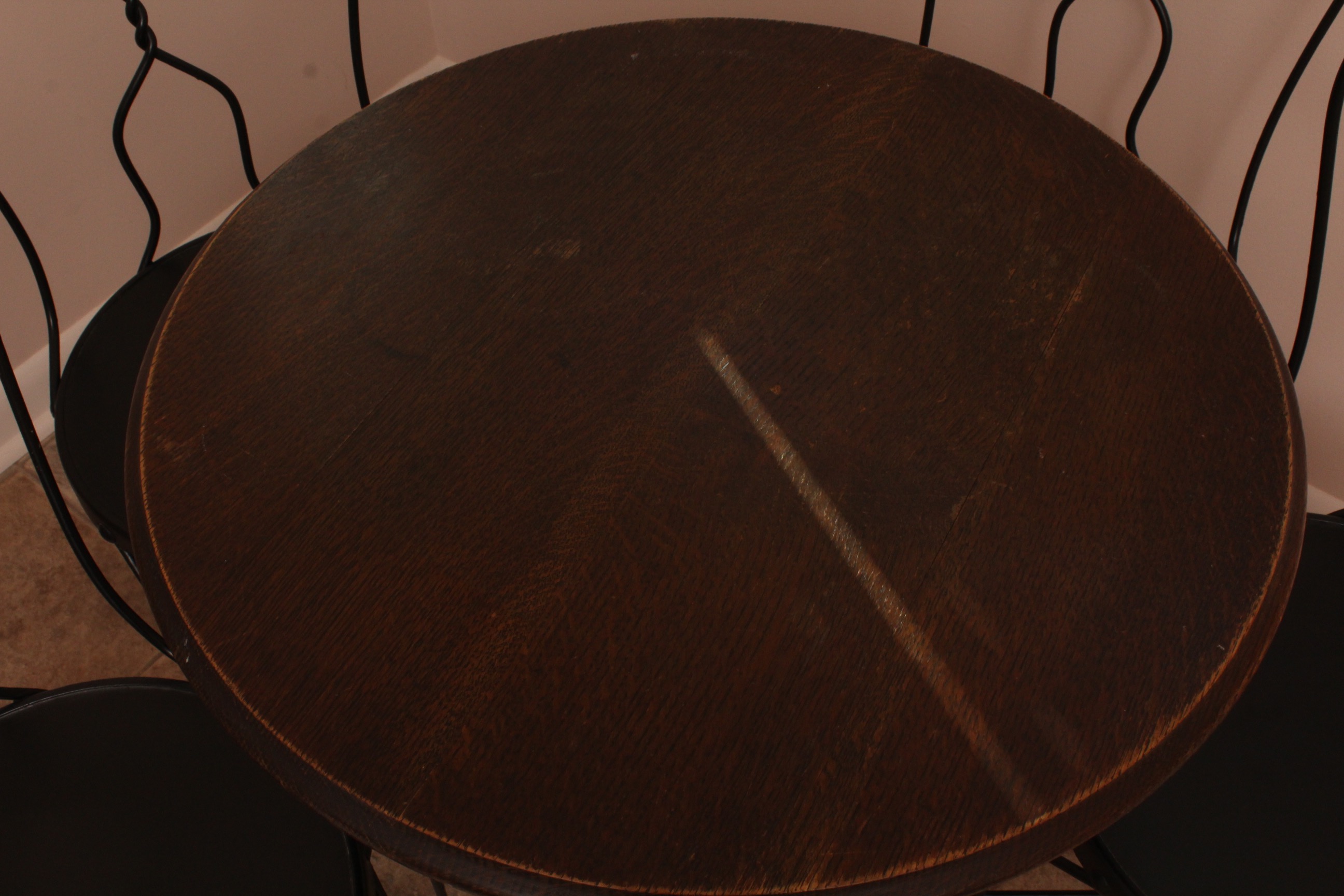 Vintage Wrought Iron Bistro Table with Four Chairs