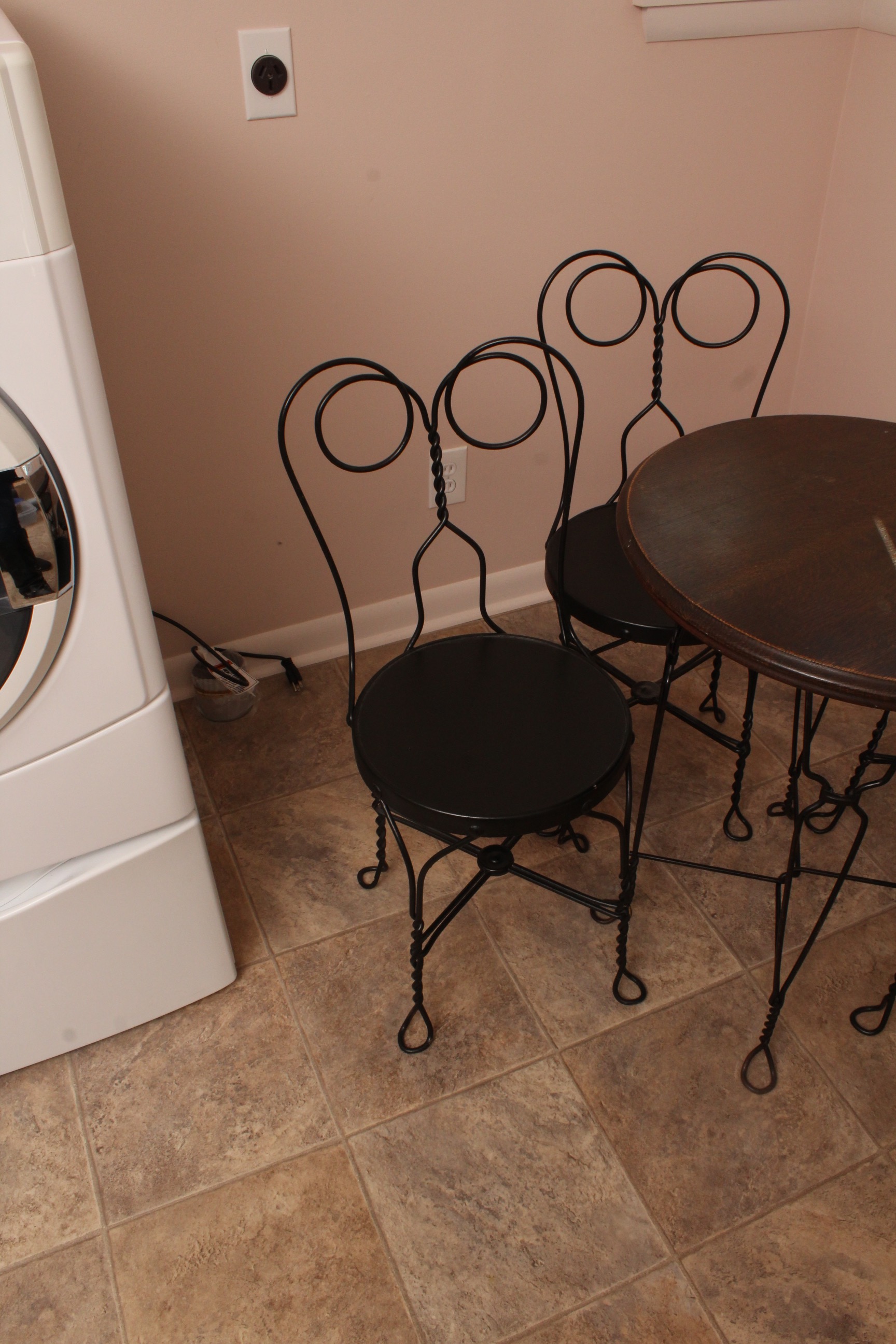 Vintage Wrought Iron Bistro Table with Four Chairs