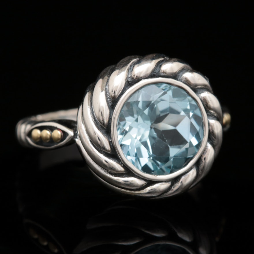 Robert Manse Sterling Silver, 18K Yellow Gold and Blue Topaz Ring