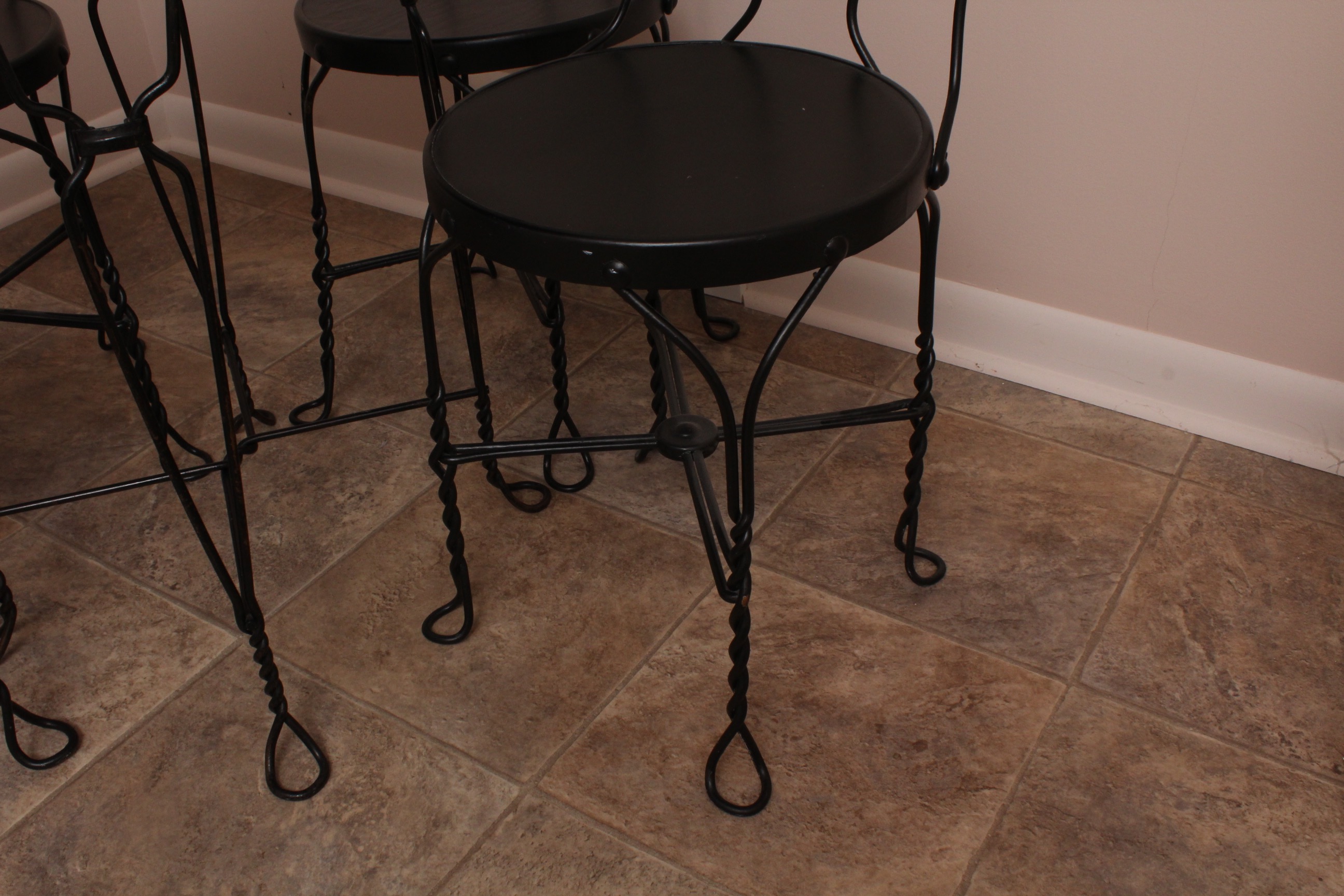 Vintage Wrought Iron Bistro Table with Four Chairs