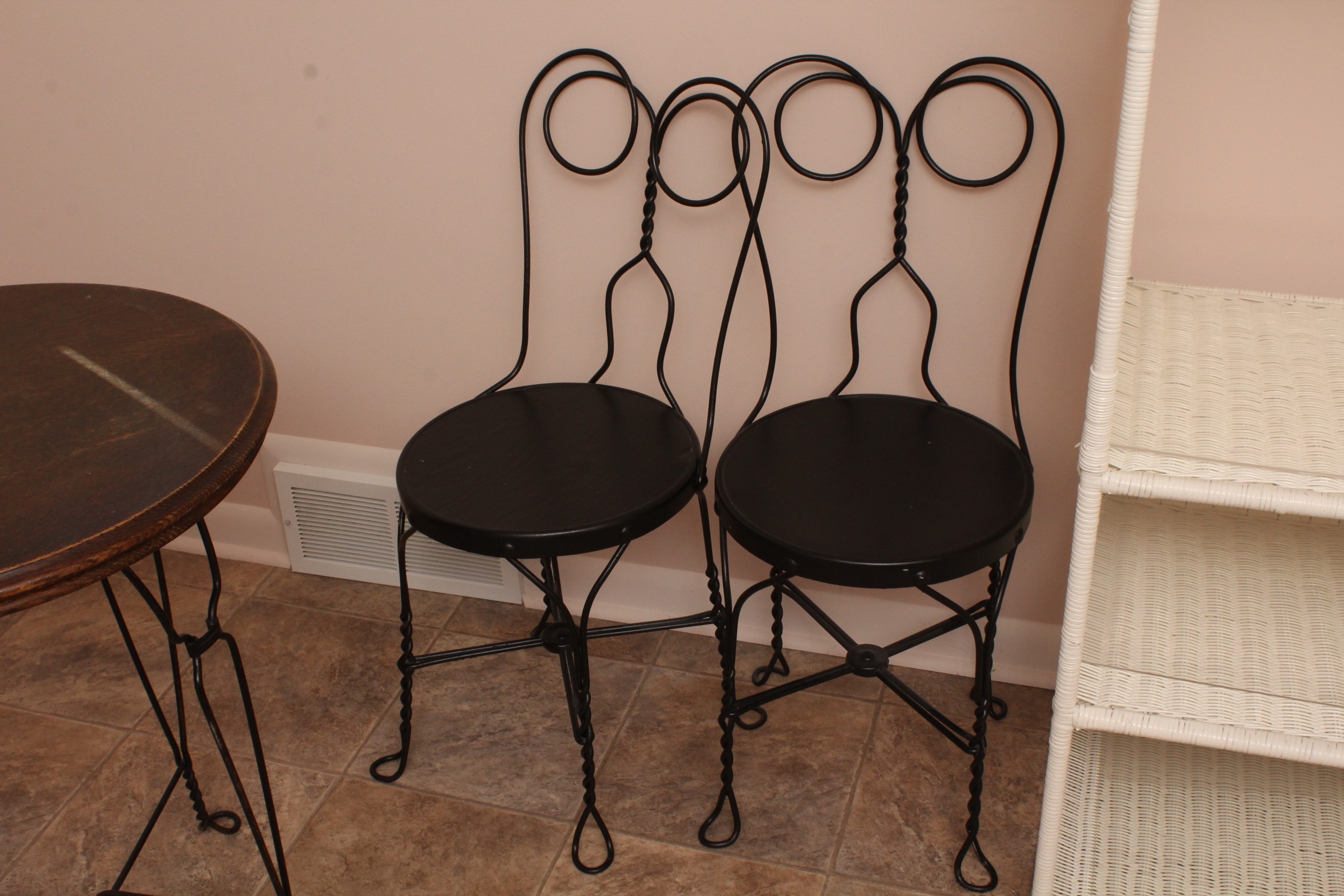 Vintage Wrought Iron Bistro Table with Four Chairs