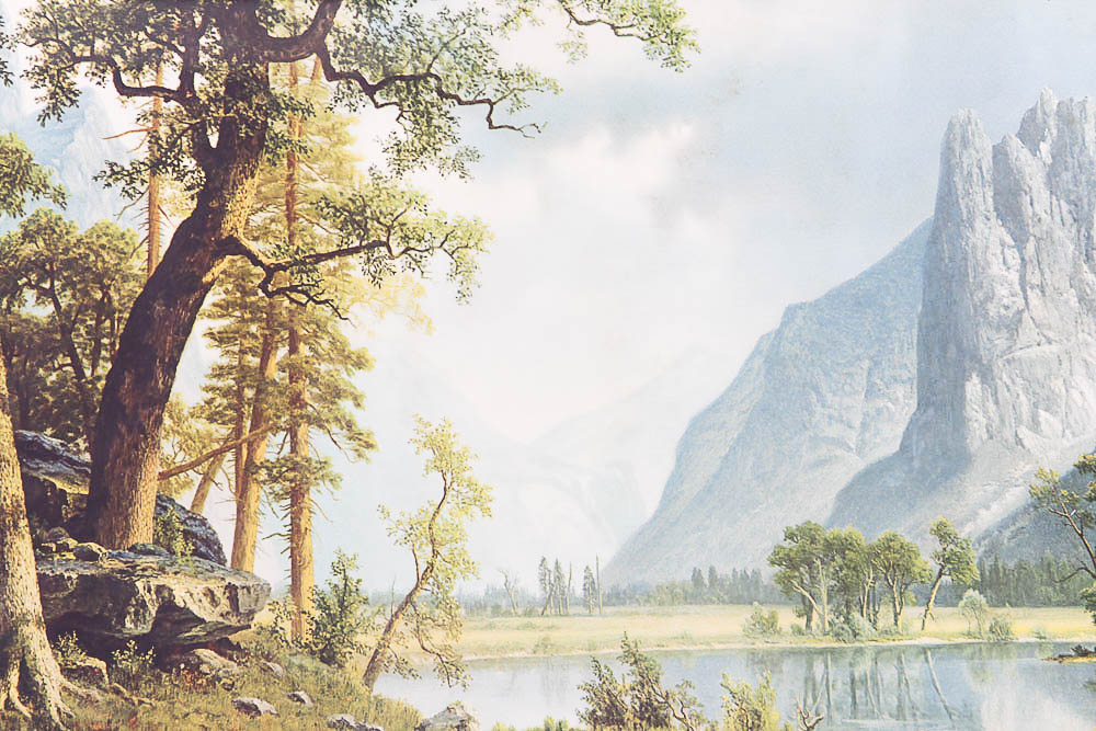 Vintage Framed Chromolithograph Print of Mountain Landscape