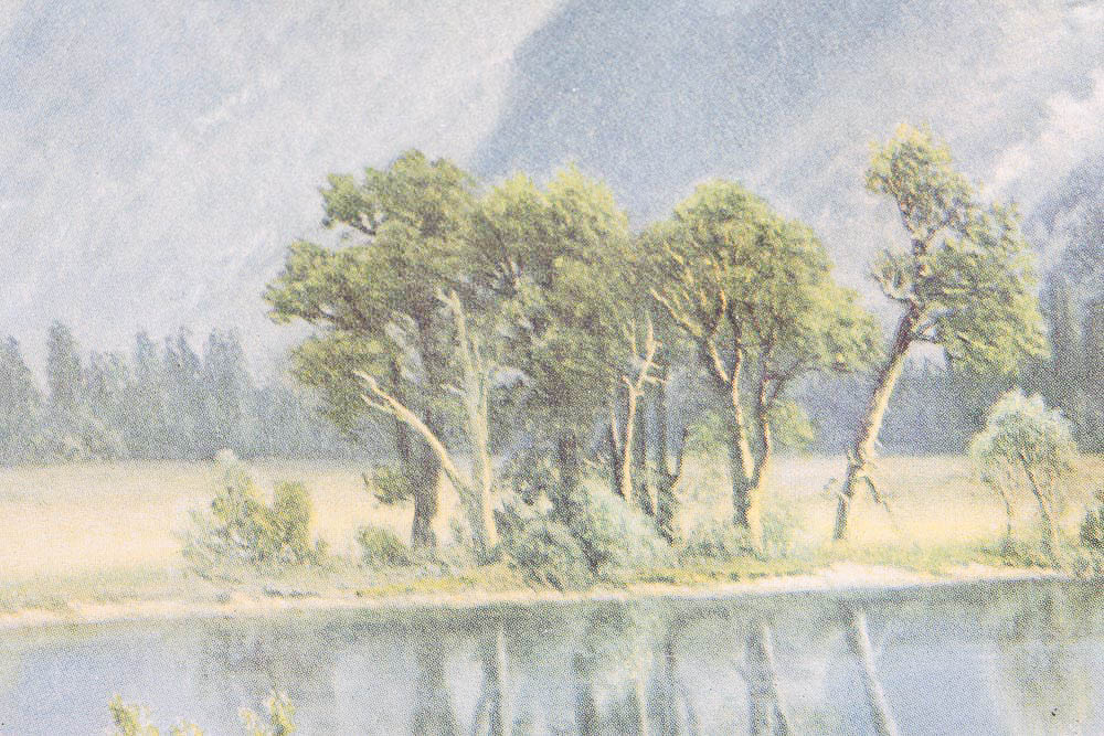 Vintage Framed Chromolithograph Print of Mountain Landscape