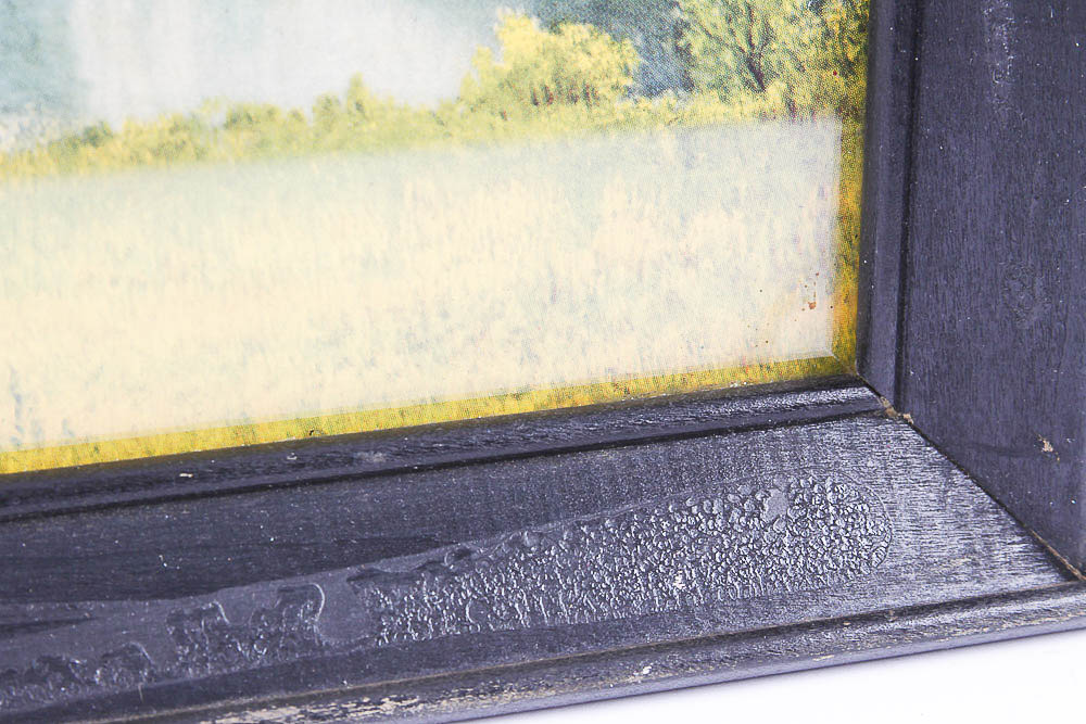 Vintage Framed Chromolithograph Print of Mountain Landscape