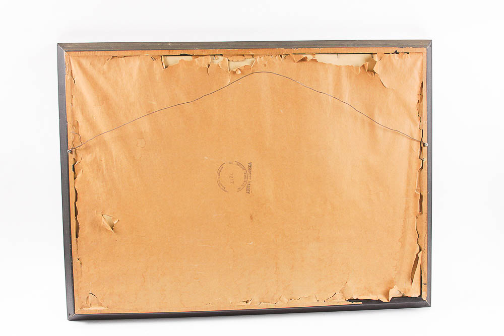 Vintage Framed Chromolithograph Print of Mountain Landscape