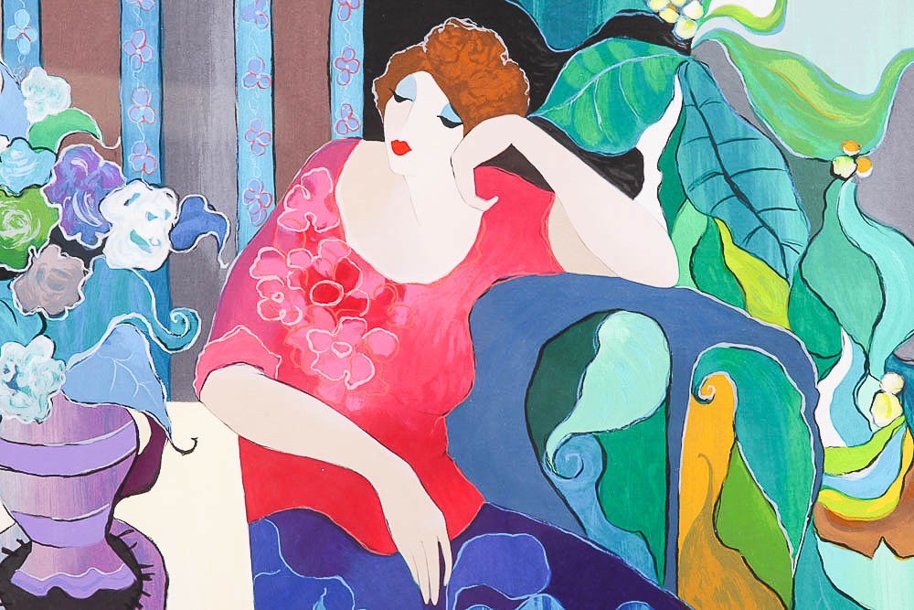 Serigraph by Itzchak Tarkay "Elaborate Surroundings"