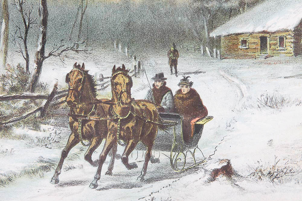 Chromolithograph Print after 1895 Drawing "A Winter Sunset in New England"