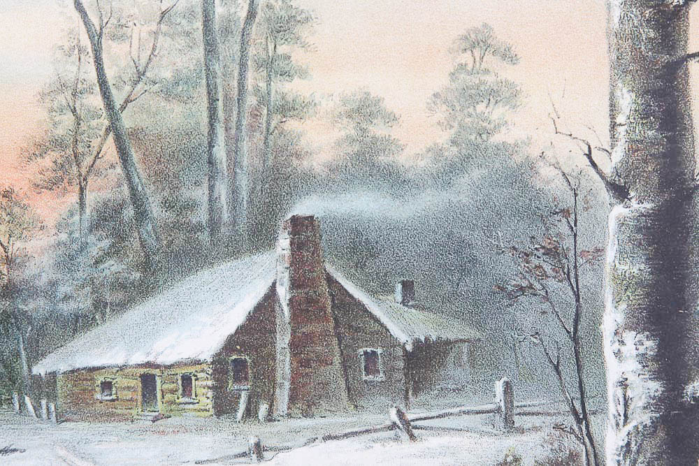 Chromolithograph Print after 1895 Drawing "A Winter Sunset in New England"