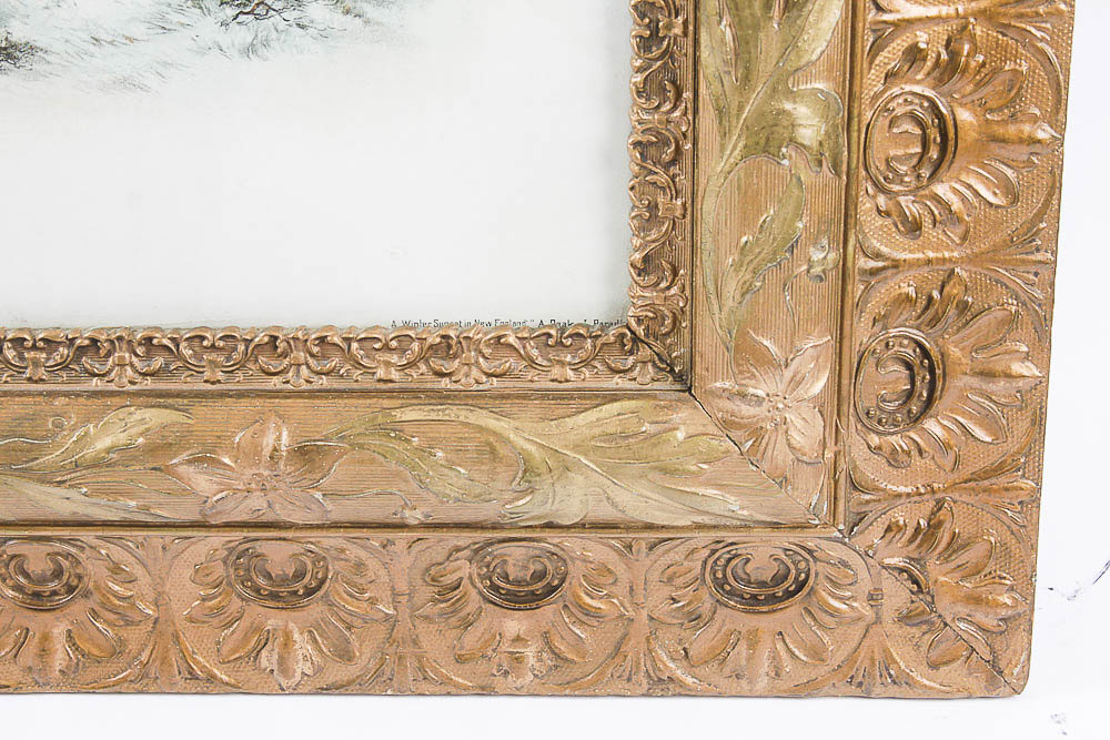 Chromolithograph Print after 1895 Drawing "A Winter Sunset in New England"