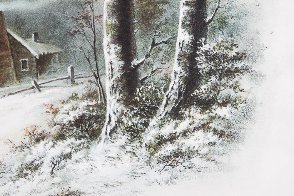 Chromolithograph Print after 1895 Drawing "A Winter Sunset in New England"