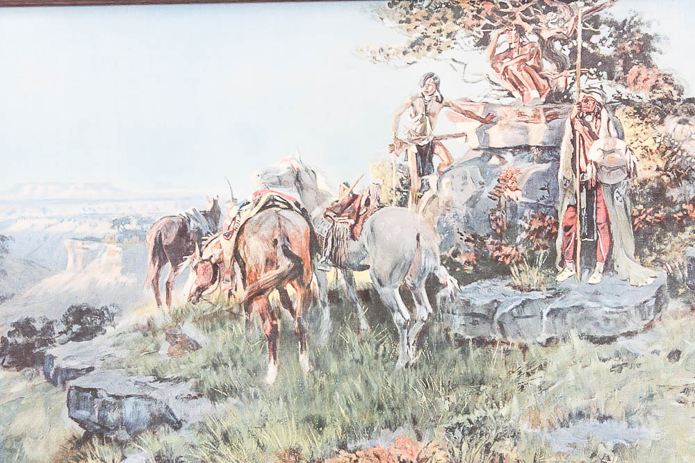 Reproduction Print After C.M. Russell's "Watching for Wagons"