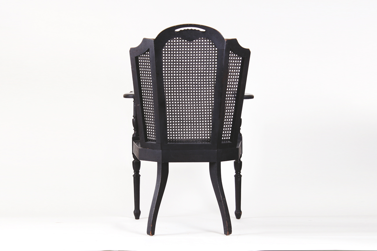 Painted Wood and Wicker Armchair